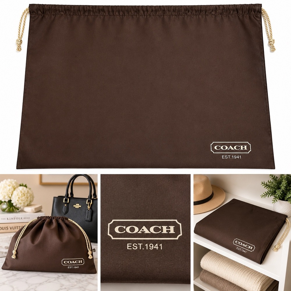 COACH XL Dust Bag  15" x 19.5" Brown Satin Drawstring Purse Handbag Storage
